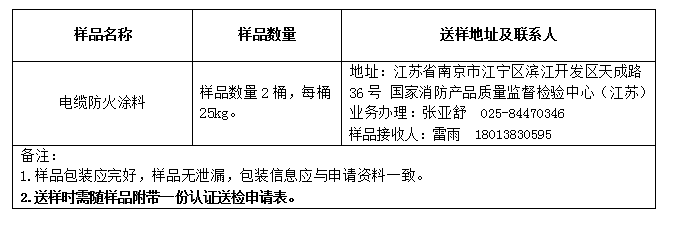 電纜防火涂料自愿性認證送檢樣品數量及送樣要求