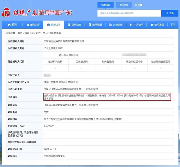 分別被罰6萬、5.3萬！消防維保報告與現(xiàn)場實際情況不符